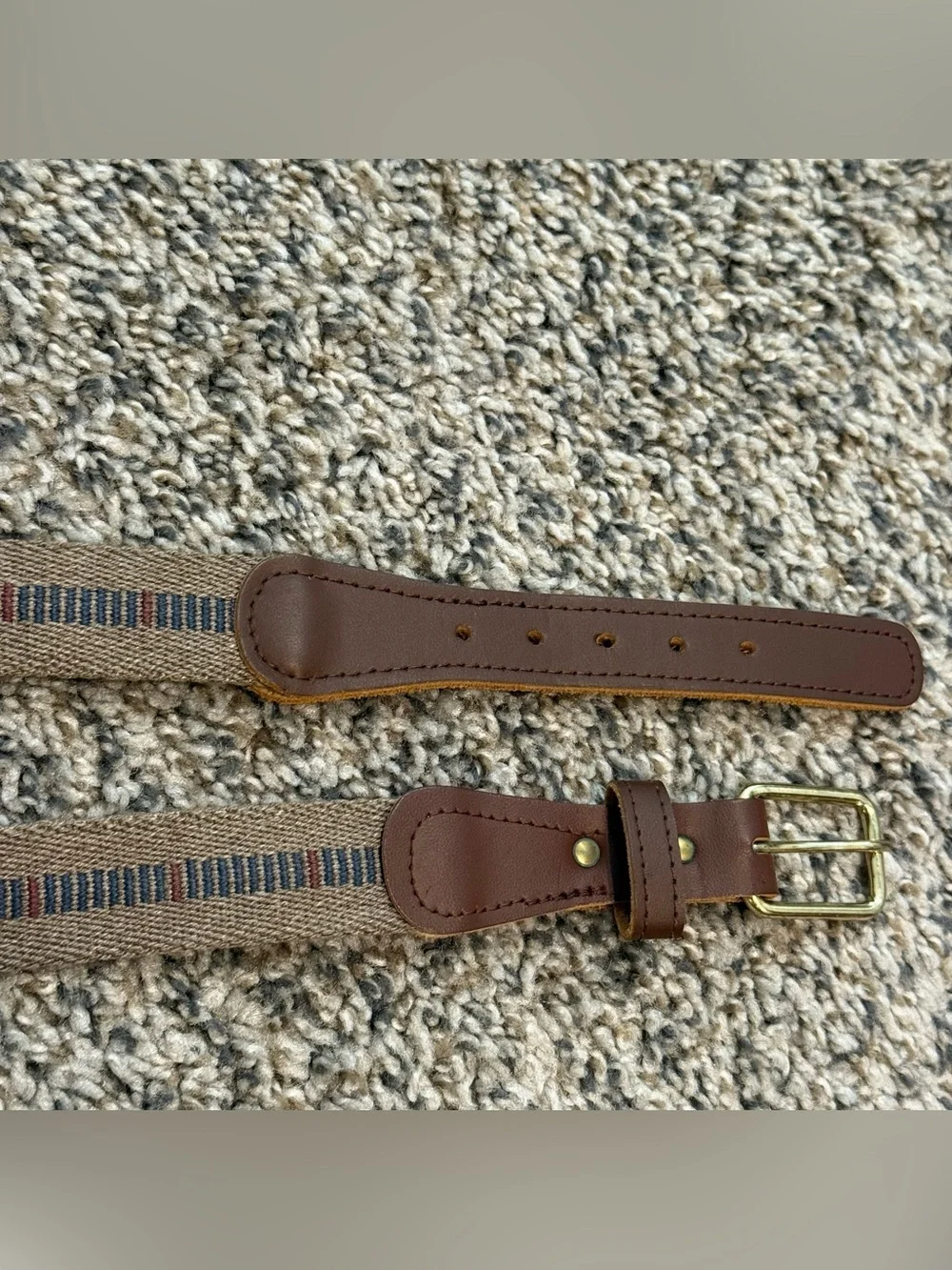 🔥 Vintage 70s 80s Tan Striped Woven Belt Genuine Leather Trim Size 37